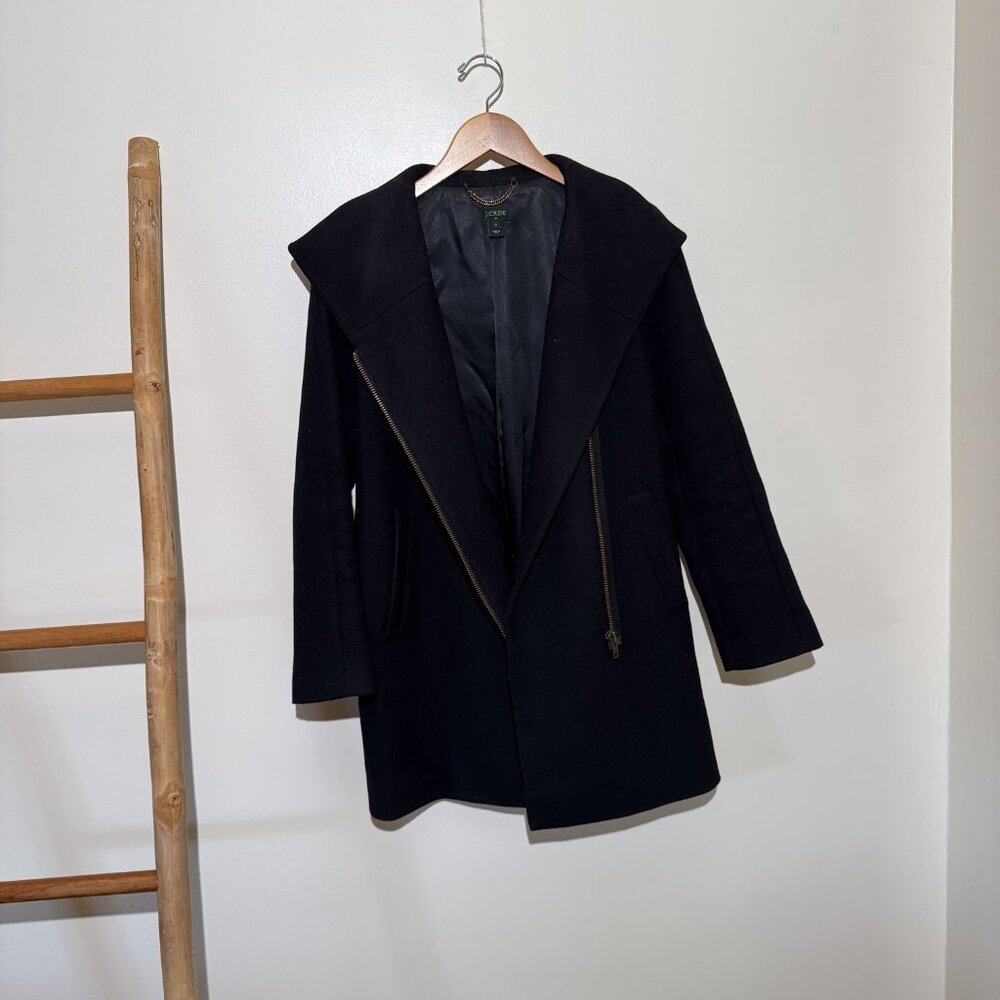 J. Crew Vintage Green tag Wool Blend Long City Coat in Black Size 2 - Picture 6 of 7